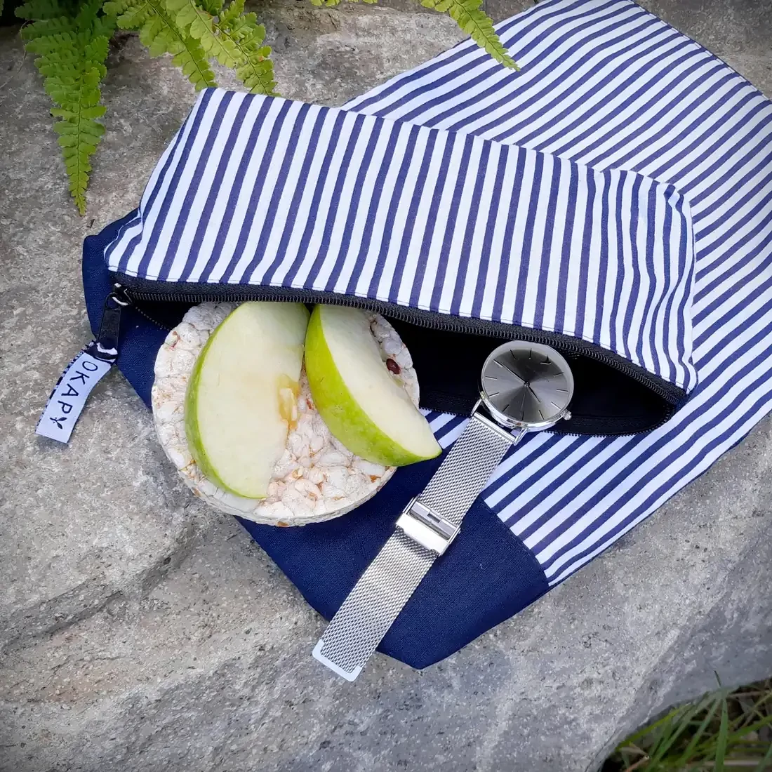 Balaton újratasak + vízálló bag, tengerész csíkos / kék
